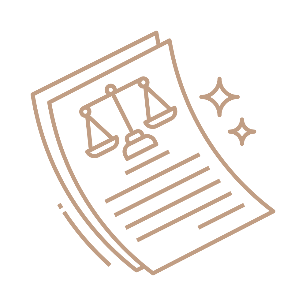 Pictogramme d'un contrat de travail avec la balance de la justice